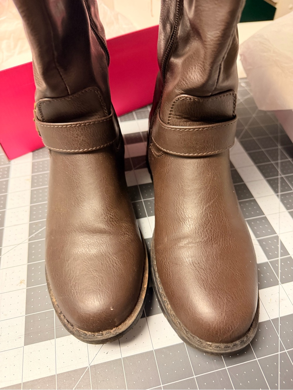 Brown Leather Buckle Mid-Calf Boots - Picture 3 of 6
